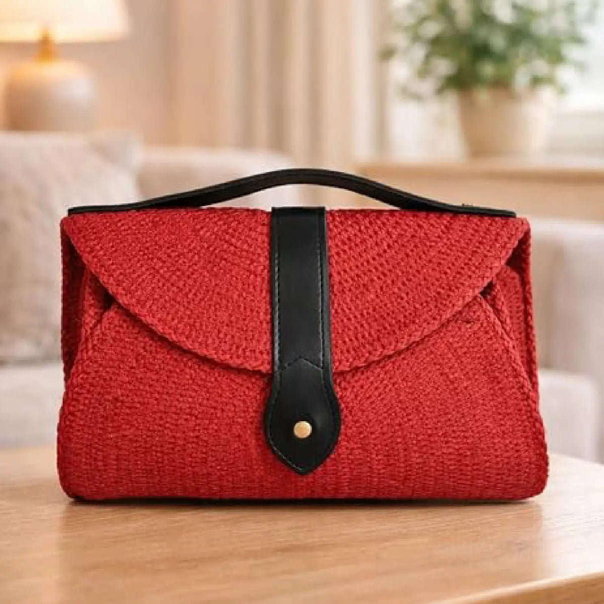 ENSAC Women's Woven Crochet Sling Bag with Flap, Top Handle & Crossbody Bag