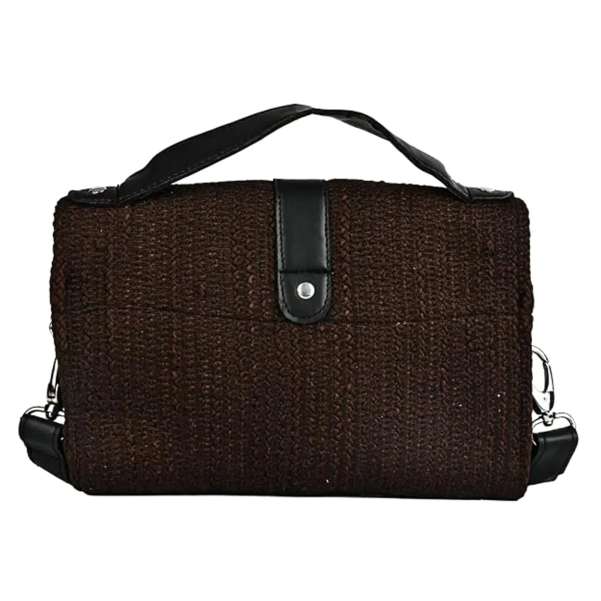 ENSAC Women's Woven Crochet Sling Bag with Flap, Top Handle & Crossbody Bag