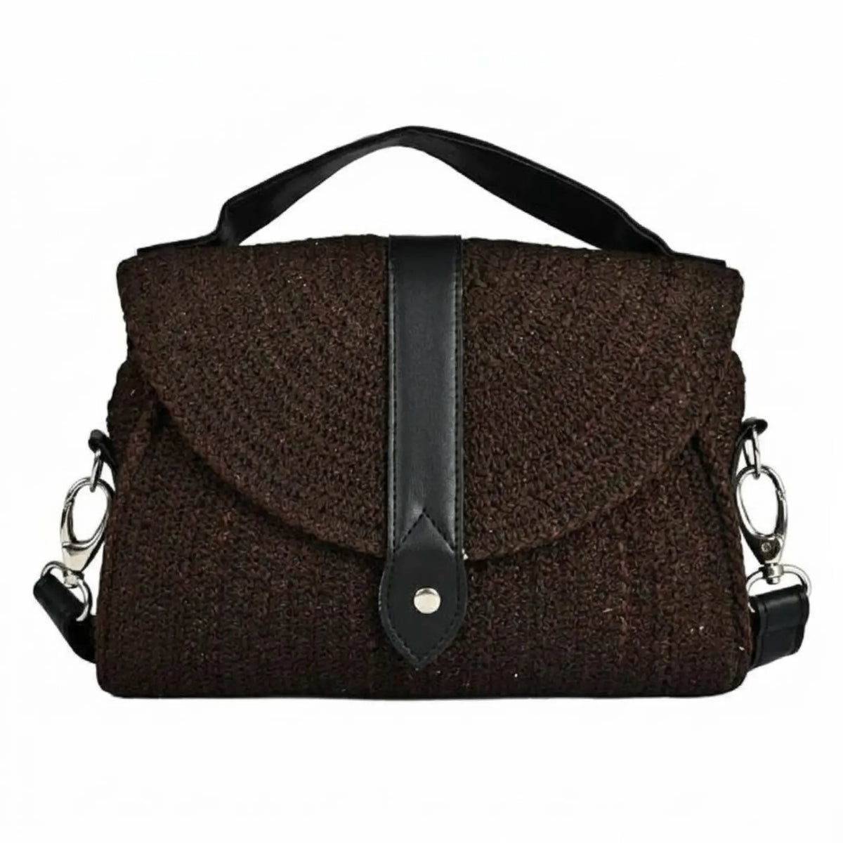 ENSAC Women's Woven Crochet Sling Bag with Flap, Top Handle & Crossbody Bag