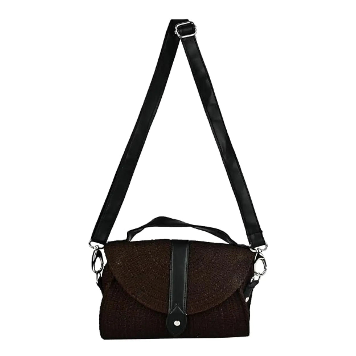 ENSAC Women's Woven Crochet Sling Bag with Flap, Top Handle & Crossbody Bag