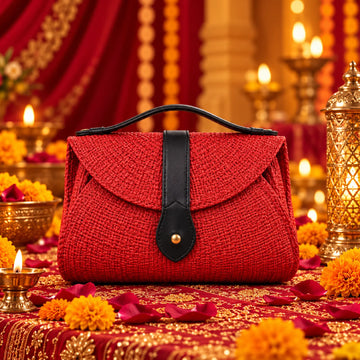 ENSAC Women's Woven Crochet Sling Bag with Flap, Top Handle & Crossbody Bag