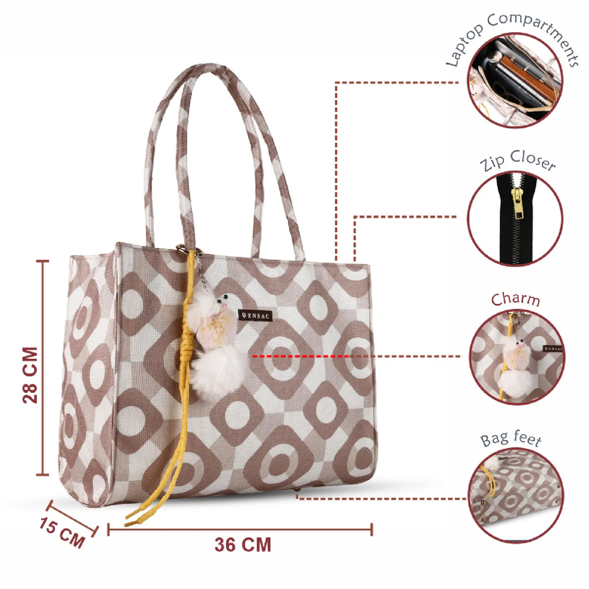 ENSAC Women’s Mini Tote Bag with Printed woven, Zip & Charm