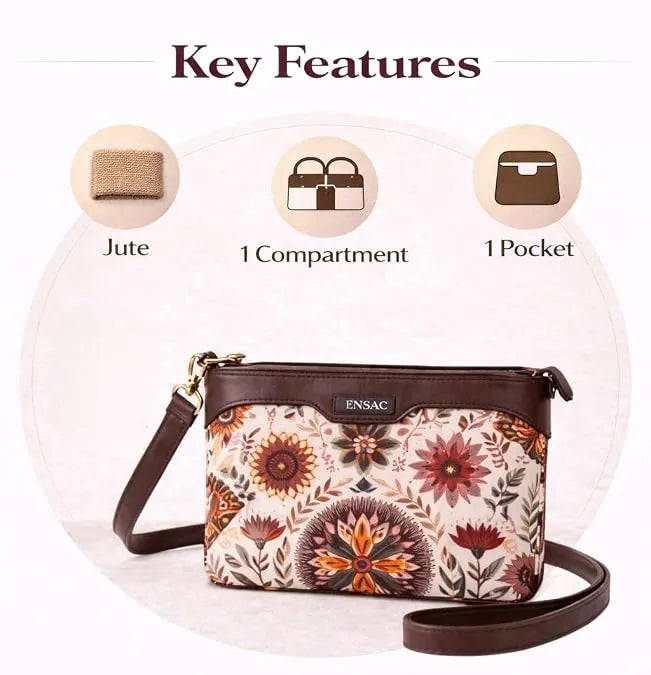 ENSAC Women's Ethnic Sling Bag – Printed Satin Silk Crossbody Bag