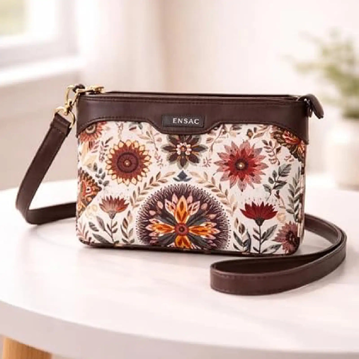 ENSAC Women's Ethnic Sling Bag – Printed Satin Silk Crossbody Bag
