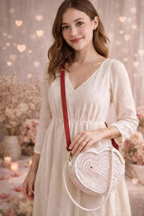 ENSAC Heart Shaped Bag for Women – Pearl Crossbody Sling Bag with Tassel