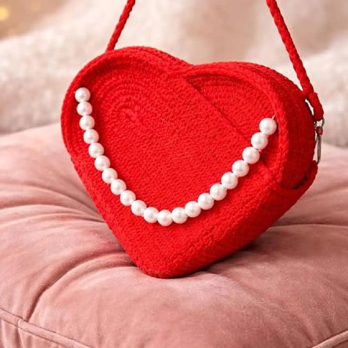 ENSAC Heart Shaped Bag for Women – Pearl Crossbody Sling Bag with Tassel