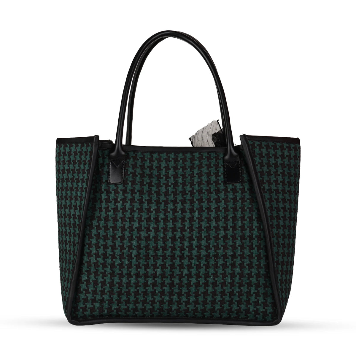 ENSAC Women’s Green & Black Houndstooth Laptop Tote Bag with Charm