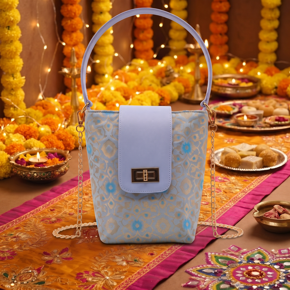 ENSAC Eternal Love Sling Bag | Silk Festive Top Handle Chain Handbag for Women