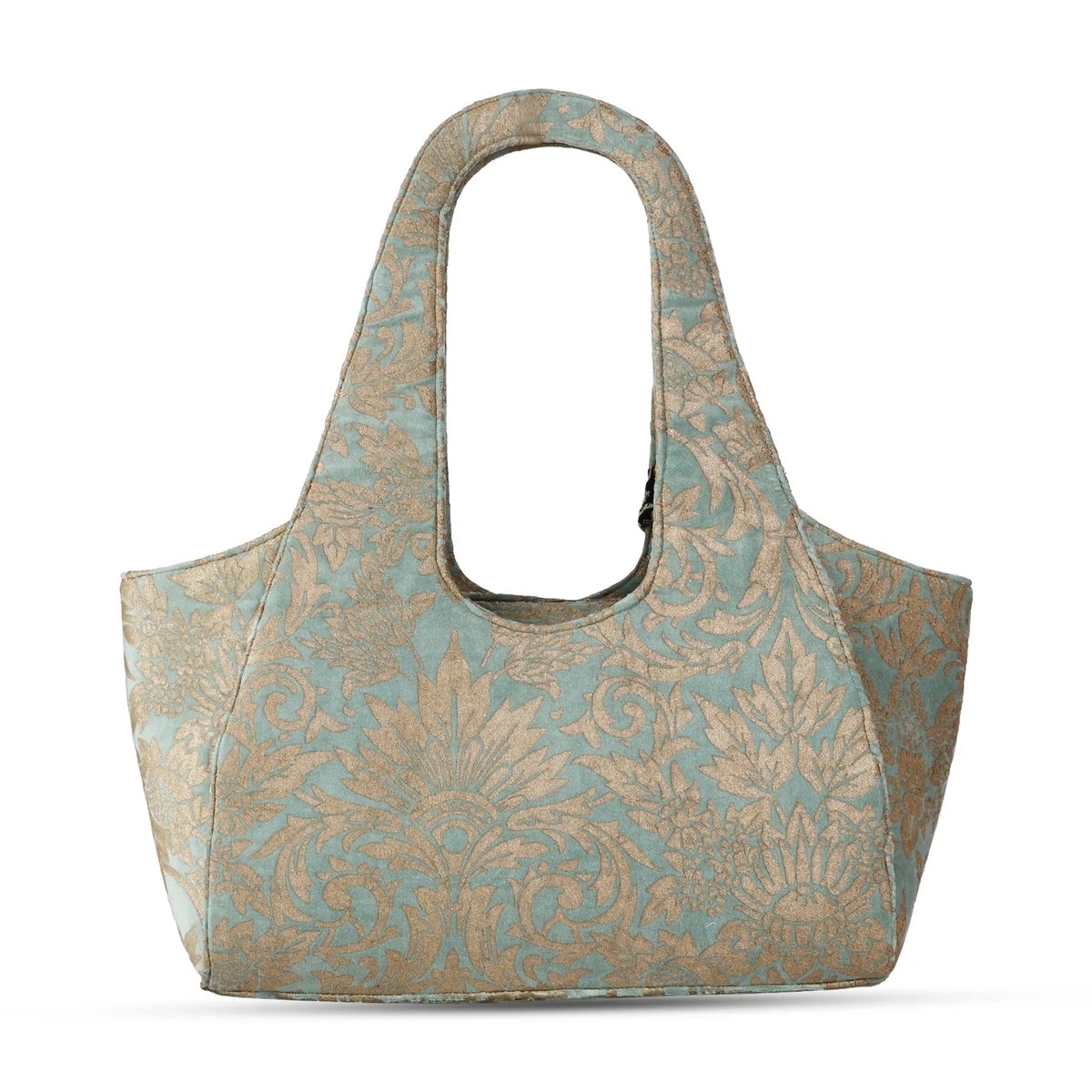 ENSAC Women's Sage & Gold Floral Velvet Tapestry Hobo Shoulder Bag