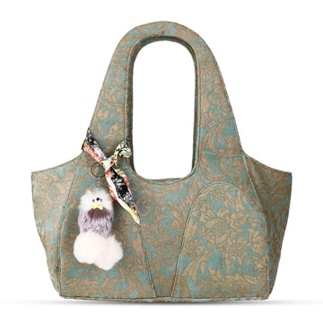 ENSAC Women's Sage & Gold Floral Velvet Tapestry Hobo Shoulder Bag