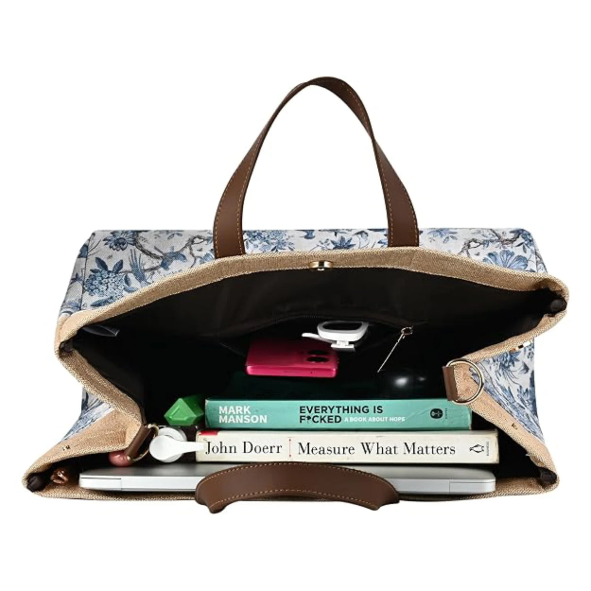 ENSAC Women's Printed Jute Tote Bags with Zip Closure & Top Handles
