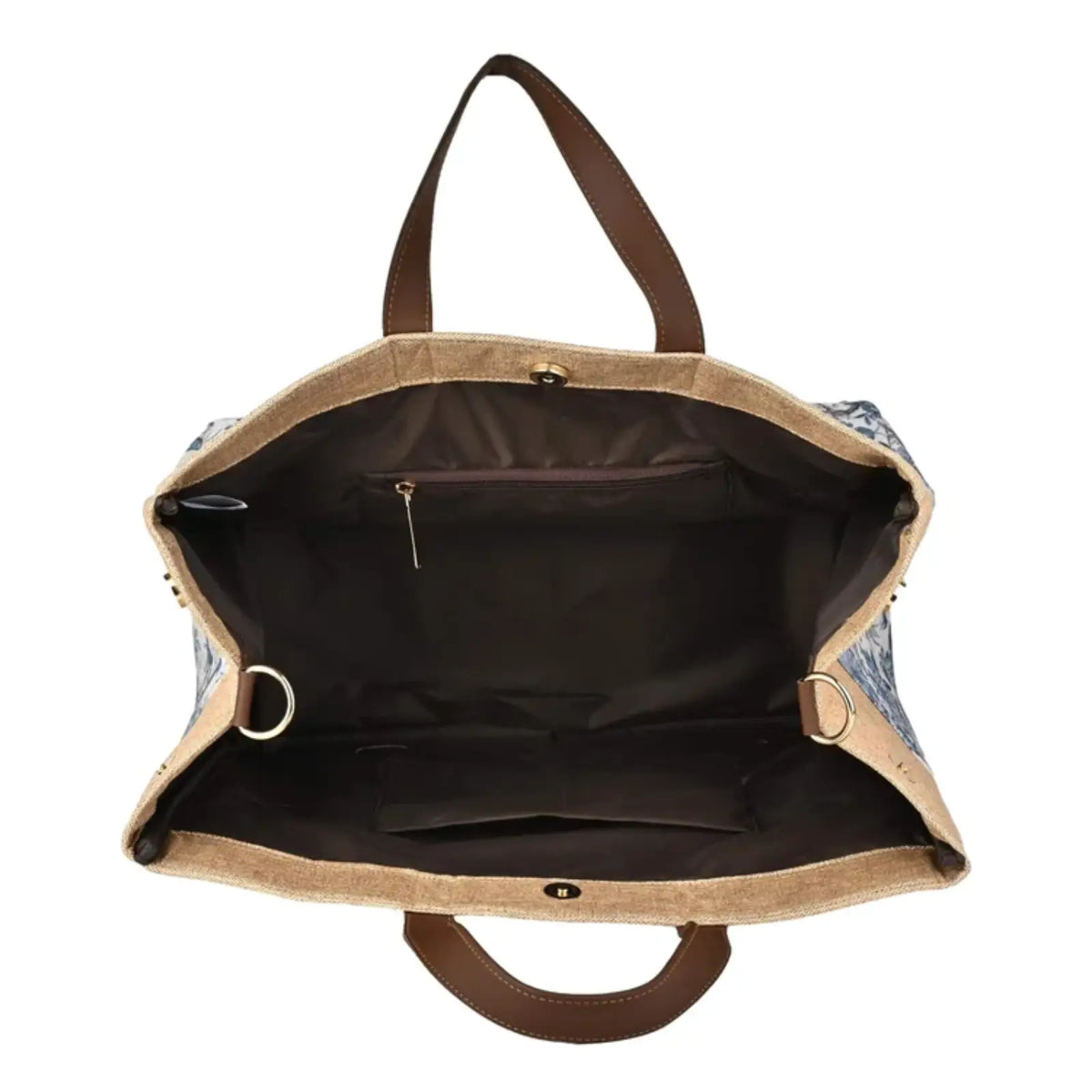 ENSAC Women's Printed Jute Tote Bags with Zip Closure & Top Handles