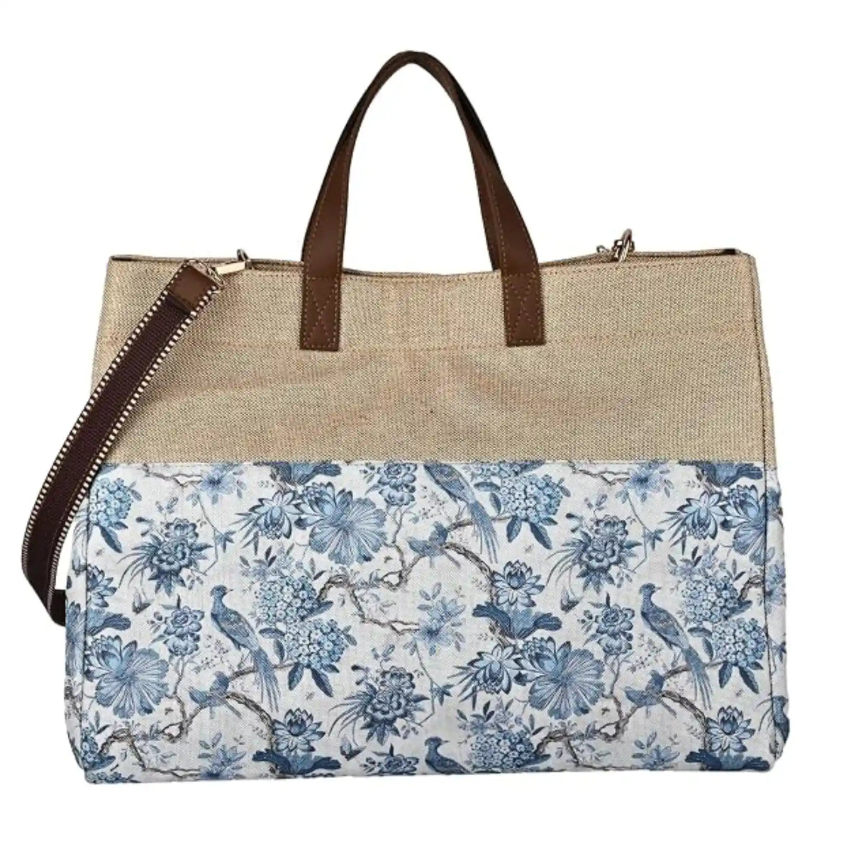 ENSAC Women's Printed Jute Tote Bags with Zip Closure & Top Handles
