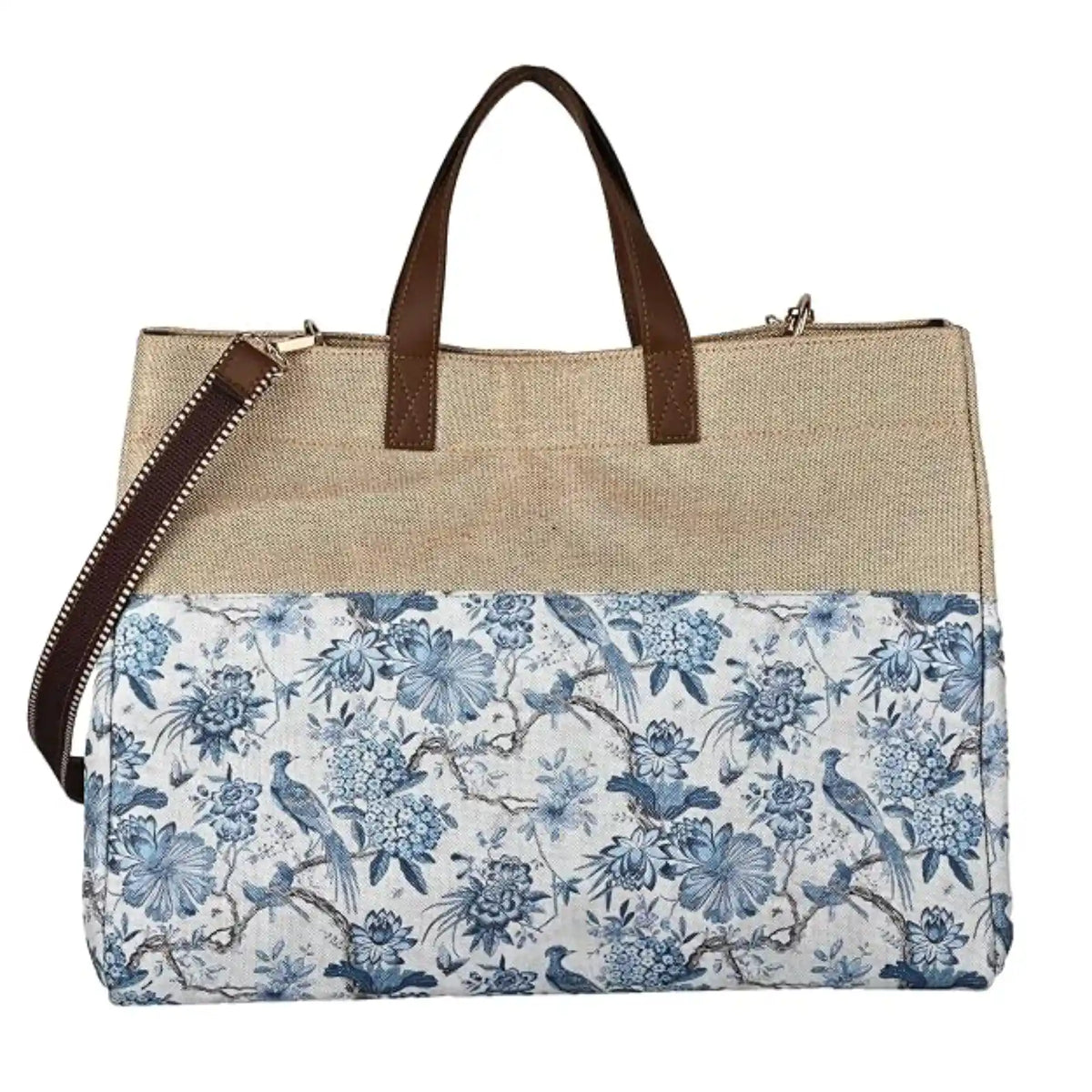 ENSAC Women's Printed Jute Tote Bags with Zip Closure & Top Handles