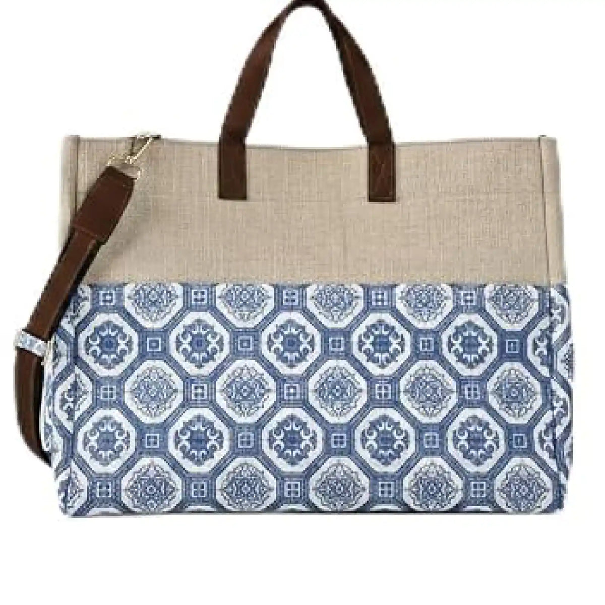 ENSAC Women's Printed Jute Tote Bags with Zip Closure & Top Handles