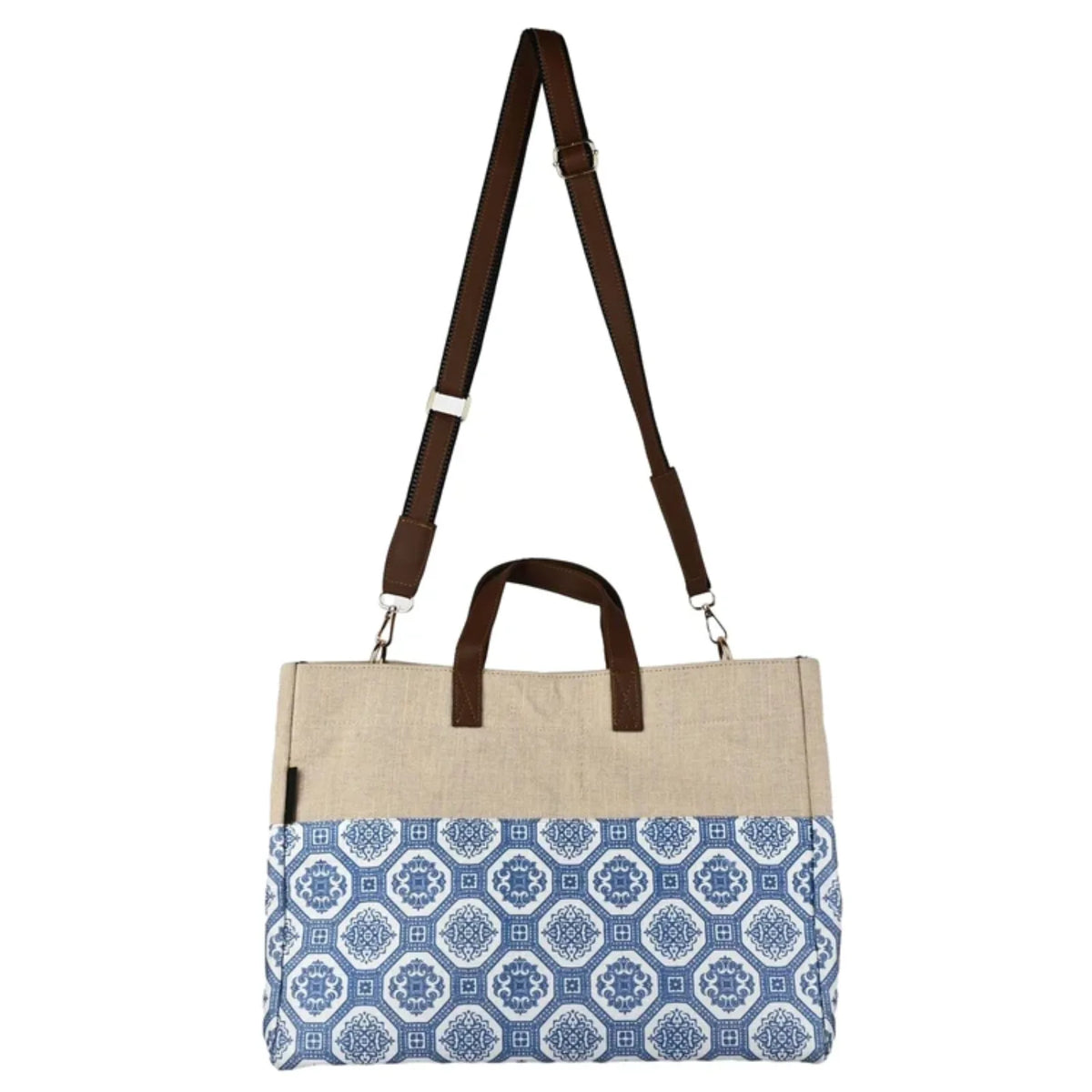 ENSAC Women's Printed Jute Tote Bags with Zip Closure & Top Handles
