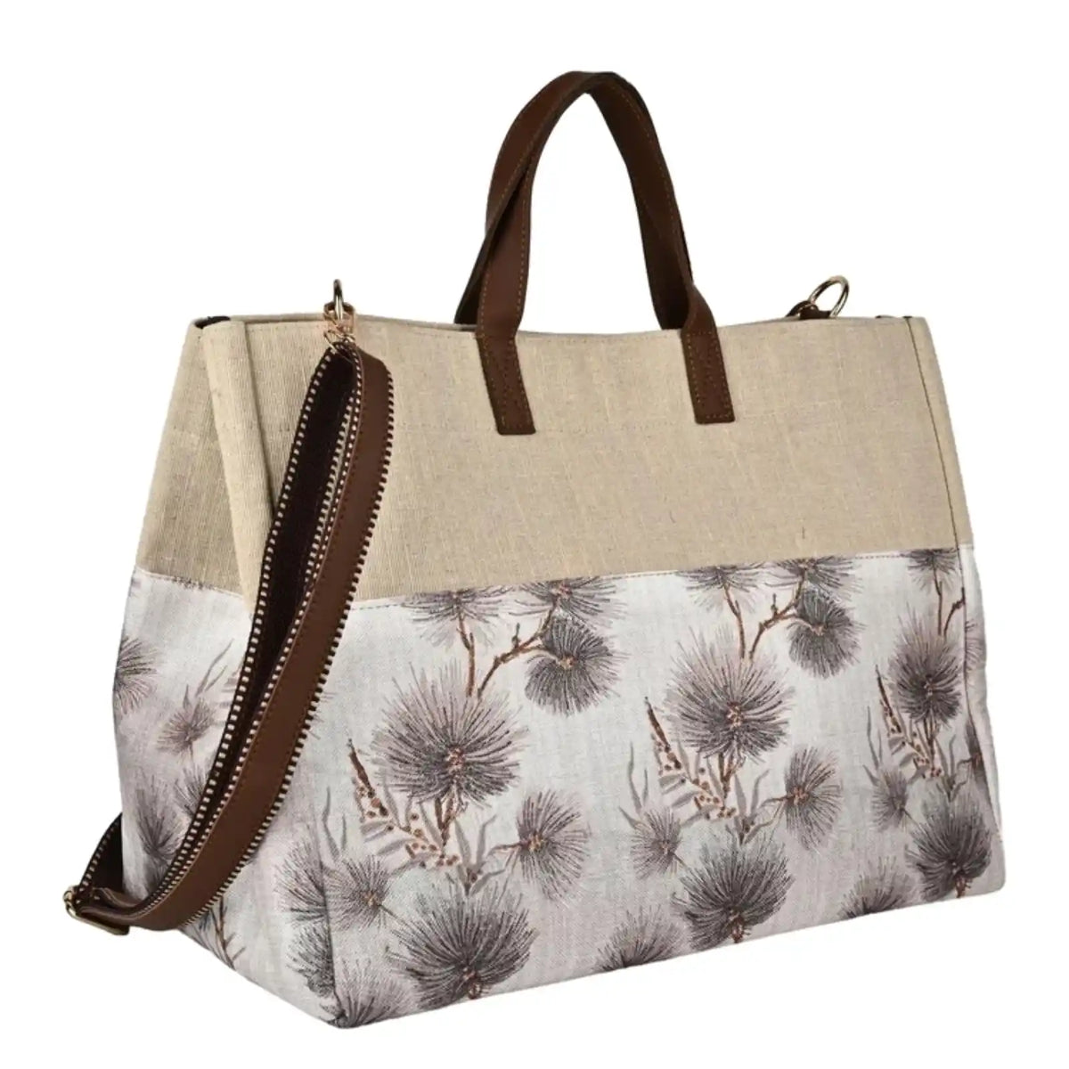 ENSAC Women's Printed Jute Tote Bags with Zip Closure & Top Handles