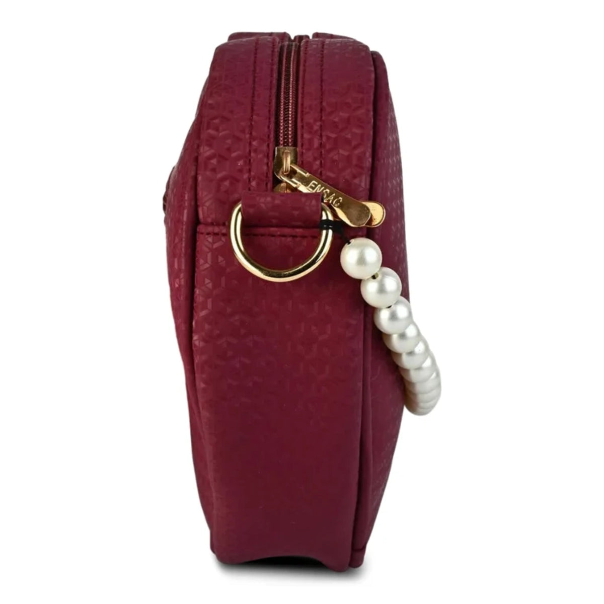 ENSAC Women's Maroon Heart Shaped Pearl Accent Crossbody Sling Bag with Tassel