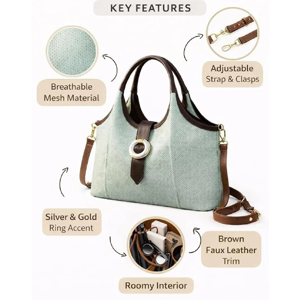 ENSAC Jute Hobo Handbag for Women – Large Shoulder Bag with Crossbody Strap