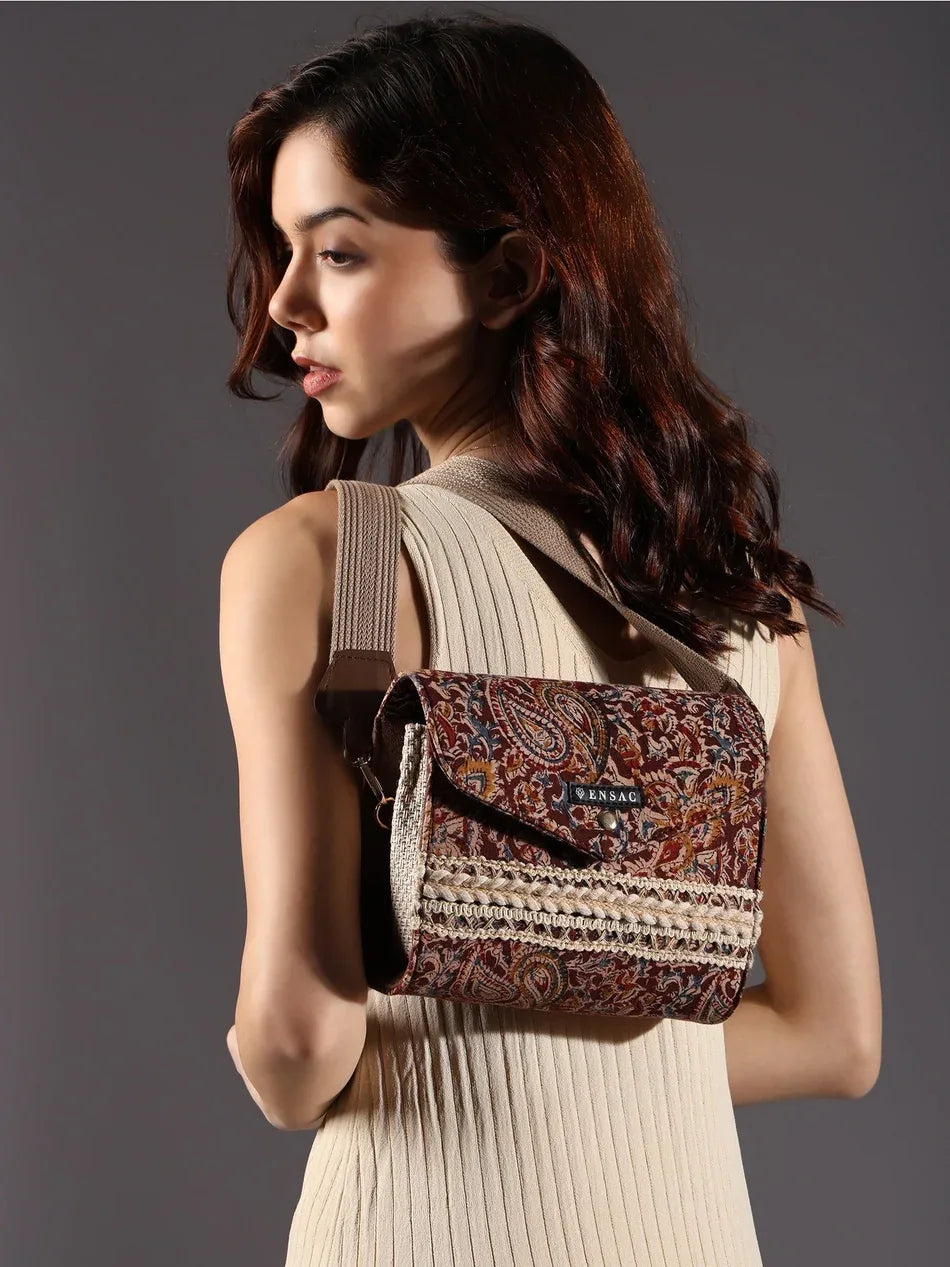 ENSAC Kalamkari Sling Bags – Handcrafted Canvas Crossbody Bags for Women