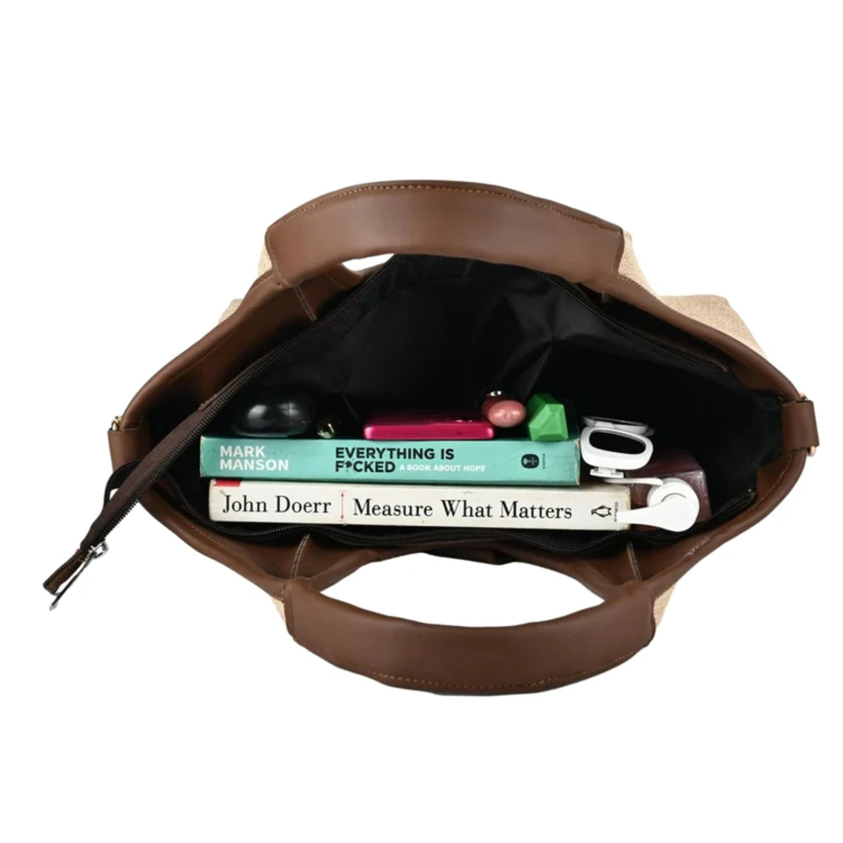 ENSAC Women's Natural Jute Texture Hobo Shoulder Bag with Vegan Leather Trim