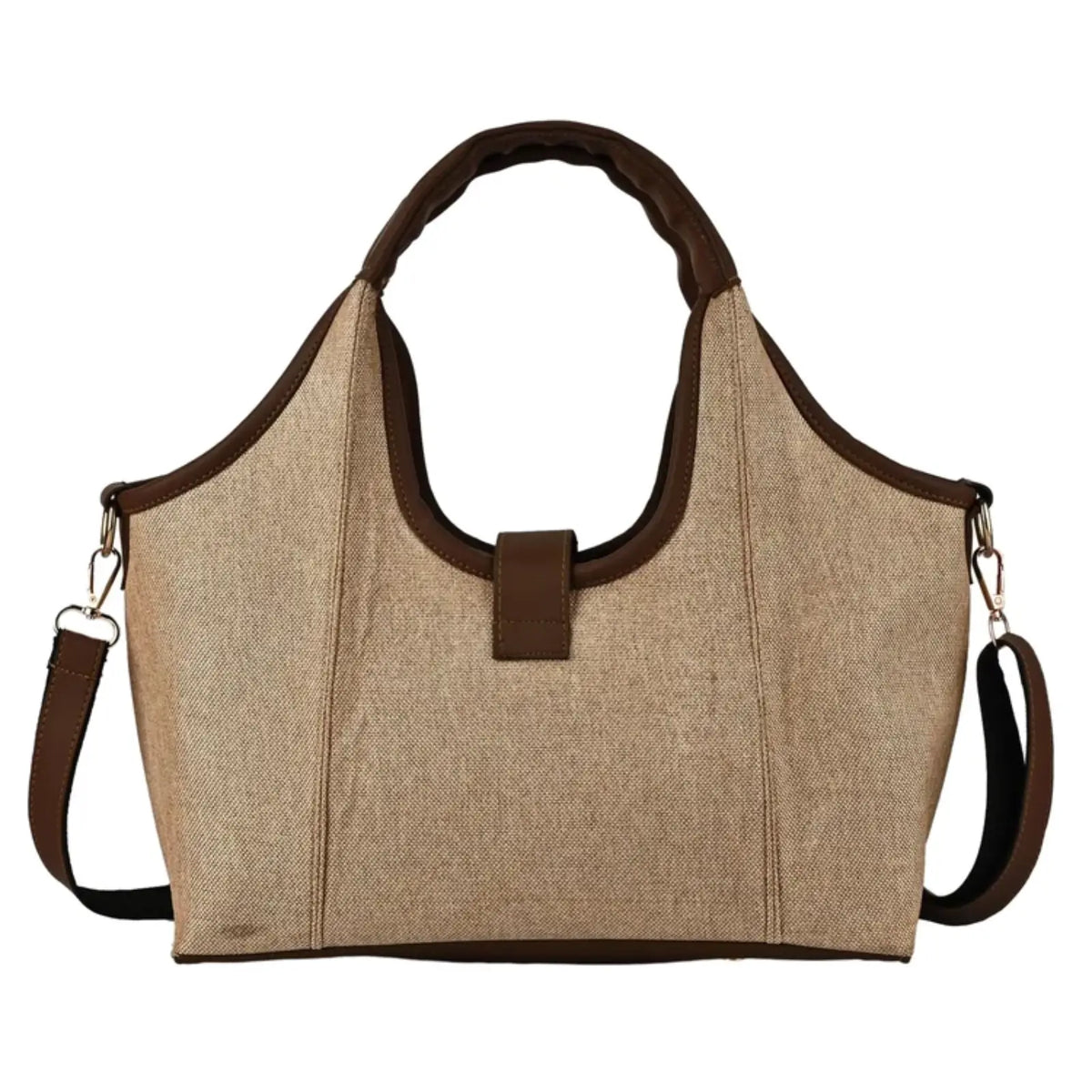 ENSAC Women's Natural Jute Texture Hobo Shoulder Bag with Vegan Leather Trim