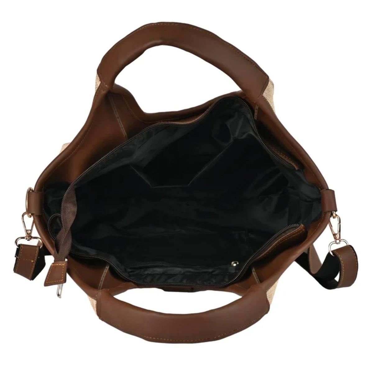 ENSAC Women's Natural Jute Texture Hobo Shoulder Bag with Vegan Leather Trim