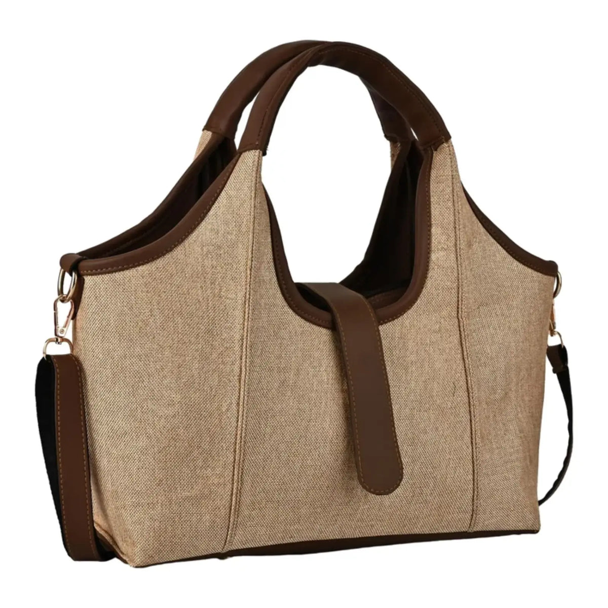 ENSAC Women's Natural Jute Texture Hobo Shoulder Bag with Vegan Leather Trim