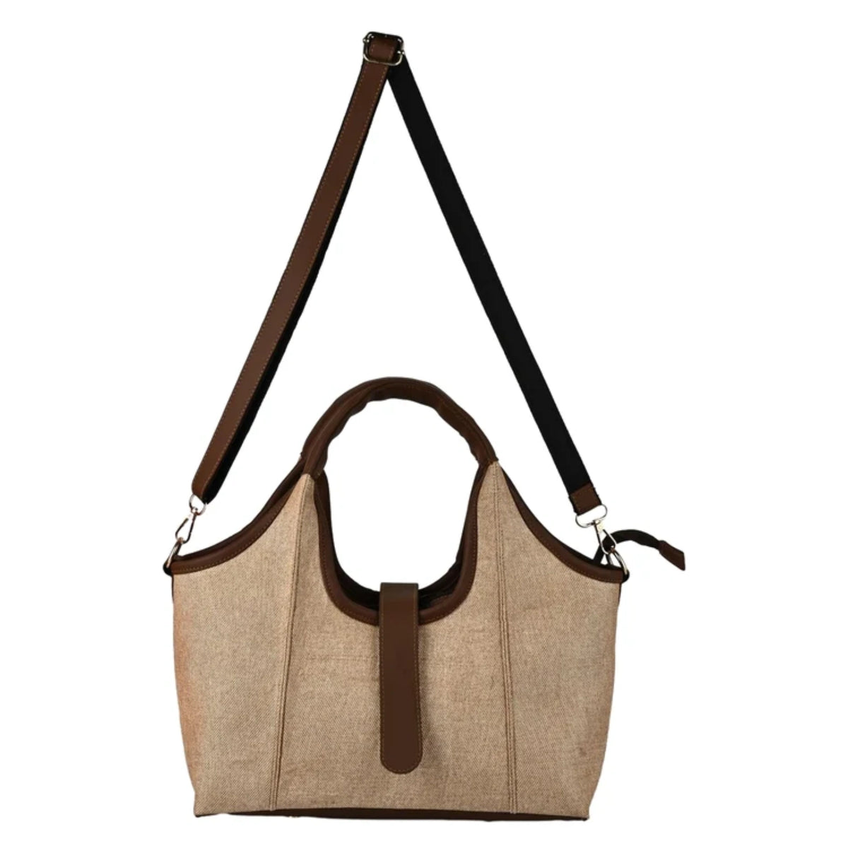 ENSAC Women's Natural Jute Texture Hobo Shoulder Bag with Vegan Leather Trim