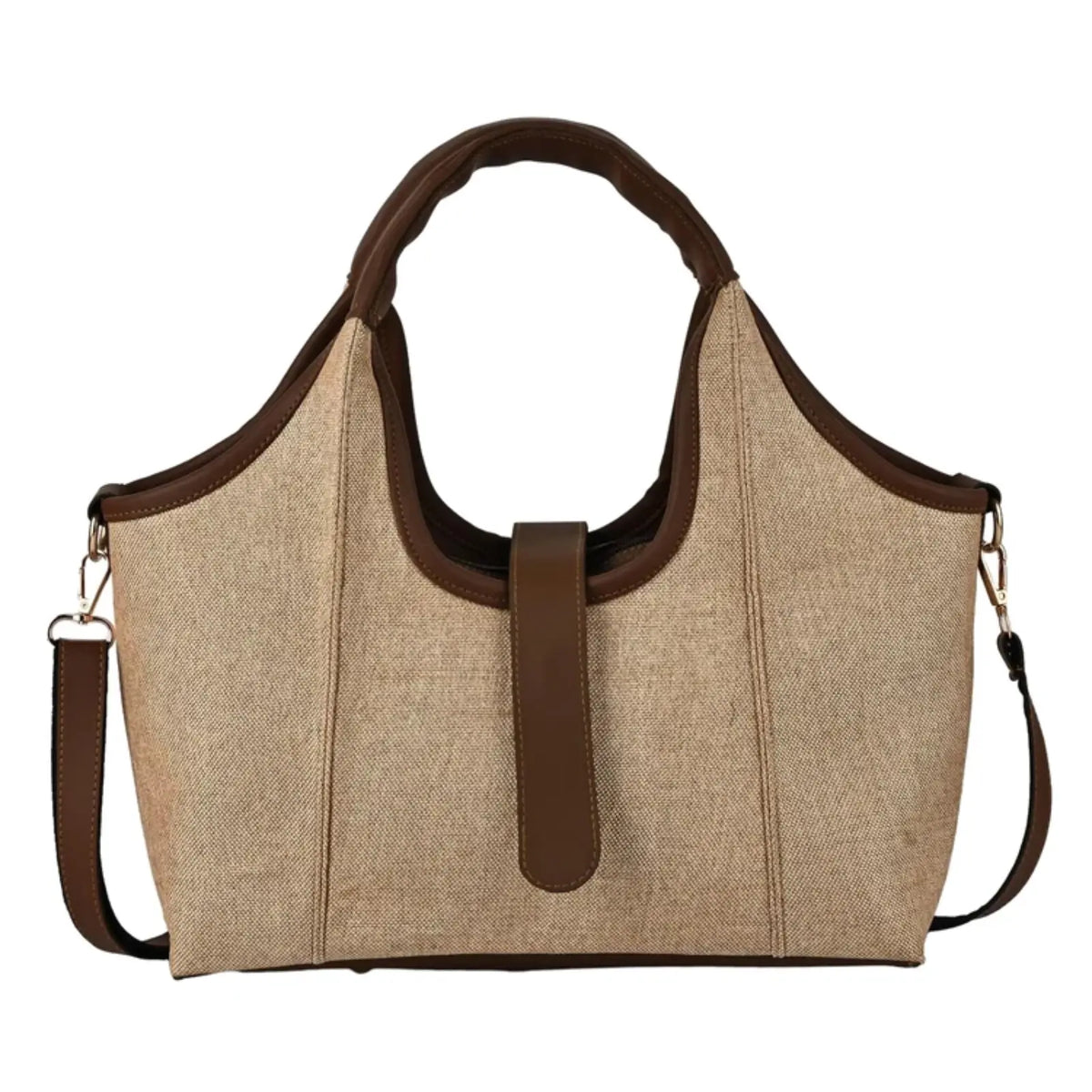 ENSAC Women's Natural Jute Texture Hobo Shoulder Bag with Vegan Leather Trim