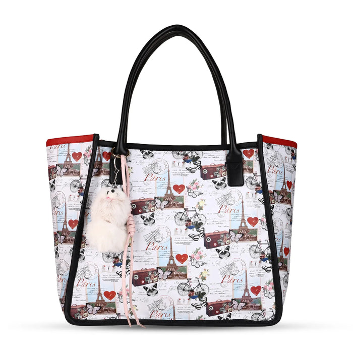 ENSAC Women’s Paris Print Structured Laptop Tote Bag with Charm