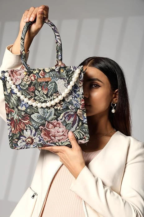 ENSAC Women's Printed Pearl Bag & Woven Jacquard Sling Bag with Top Handle