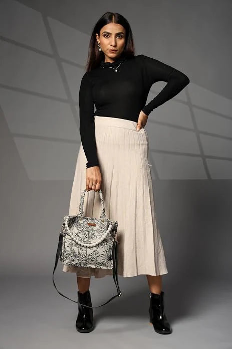 ENSAC Women's Printed Pearl Bag & Woven Jacquard Sling Bag with Top Handle