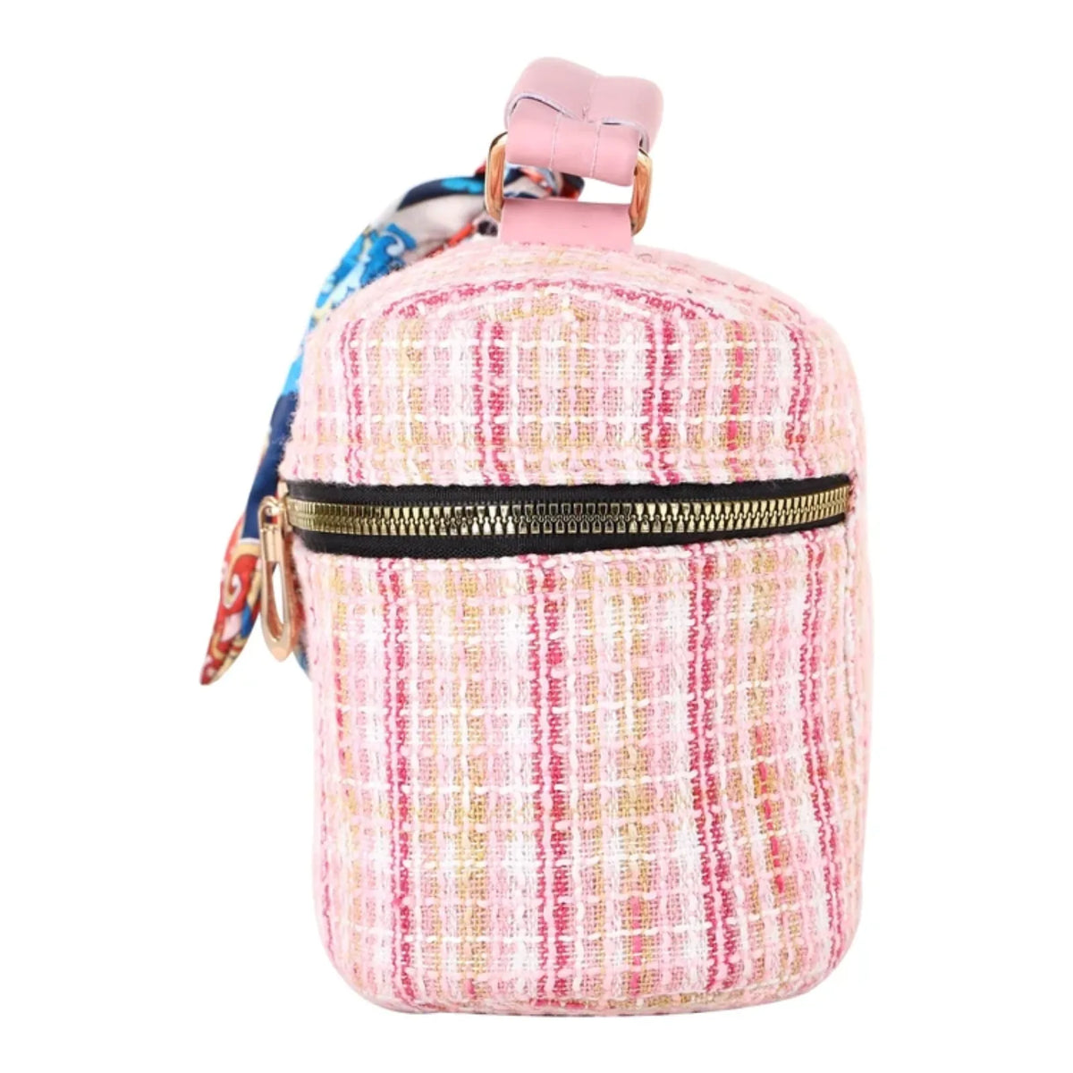 ENSAC Tweed Boxy Crossbody Handbag for Women | Top Handle Bag with Scarf