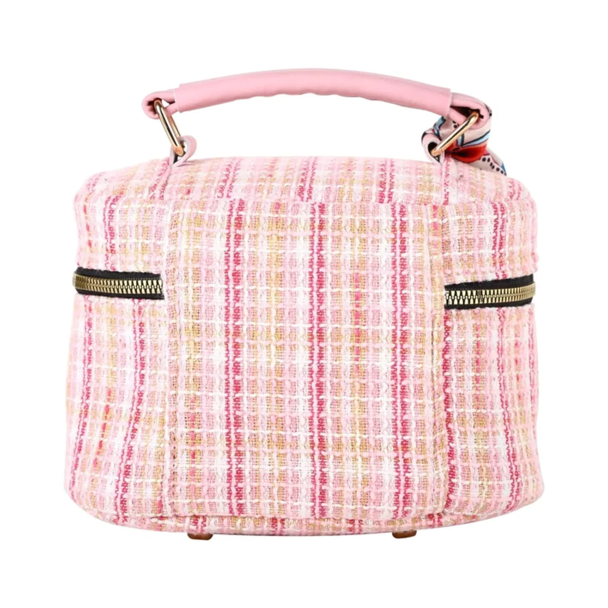 ENSAC Tweed Boxy Crossbody Handbag for Women | Top Handle Bag with Scarf
