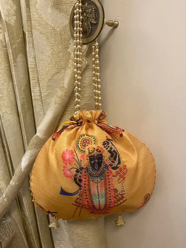 Ensac Women Beige Potli Bag (Pack of 2) | Stylish Ethnic Handbags for Parties & Weddings