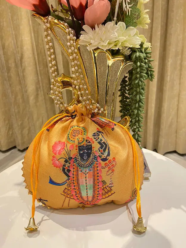 Ensac Women Beige Potli Bag (Pack of 2) | Stylish Ethnic Handbags for Parties & Weddings