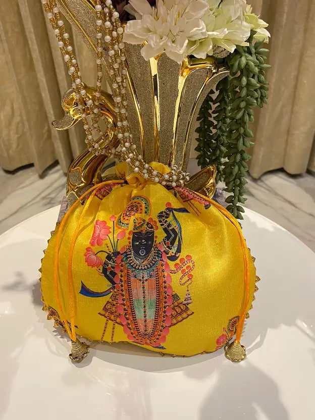 Ensac Women Yellow Potli Bag | Ethnic Party Handbag for Women & Girls