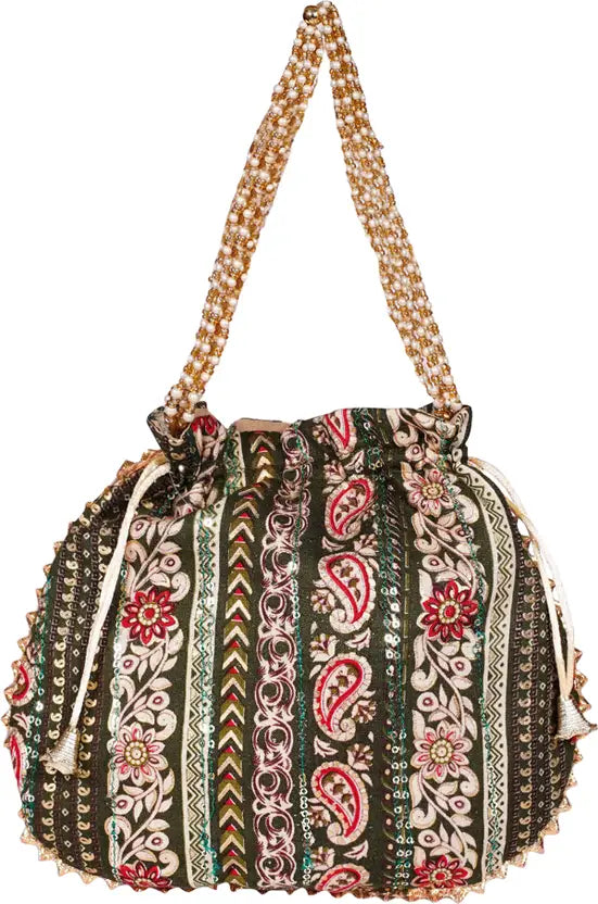 Ensac Women Black Potli Bag | Stylish Ethnic Handbag for Weddings & Parties
