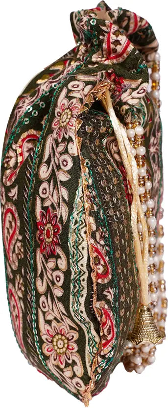 Ensac Women Black Potli Bag | Stylish Ethnic Handbag for Weddings & Parties