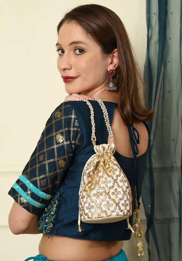 Ensac Women Beige Potli Bag (Pack of 2) | Stylish Ethnic Handbag Set for Women & Girls