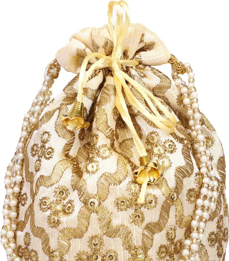 Ensac Women Beige Potli Bag (Pack of 2) | Stylish Ethnic Handbag Set for Women & Girls