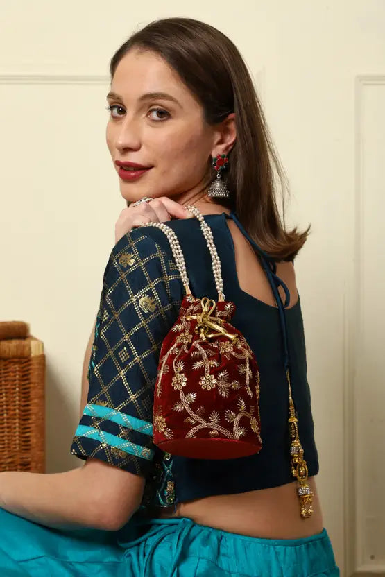 Ensac Women Beige Potli Bag (Pack of 2) | Stylish Ethnic Handbags for Parties & Weddings