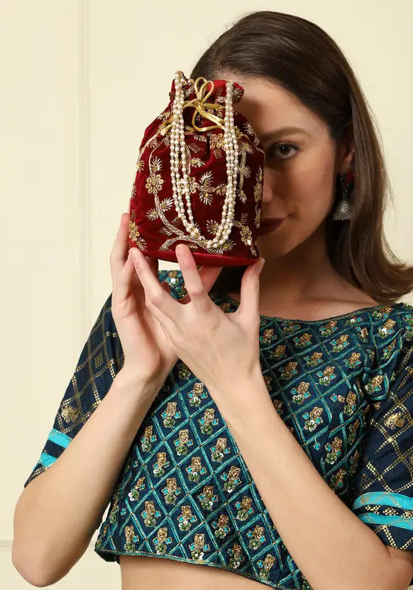 Ensac Women Beige Potli Bag (Pack of 2) | Stylish Ethnic Handbags for Parties & Weddings