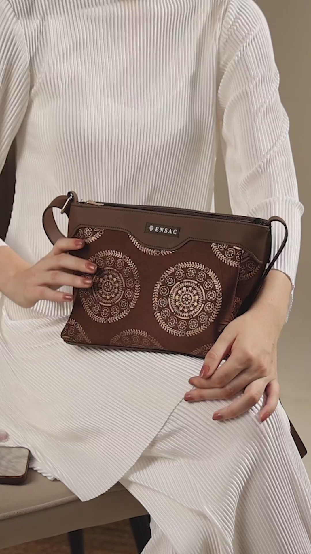 ENSAC Women's Ethnic Sling Bag – Printed Satin Silk Crossbody Bag