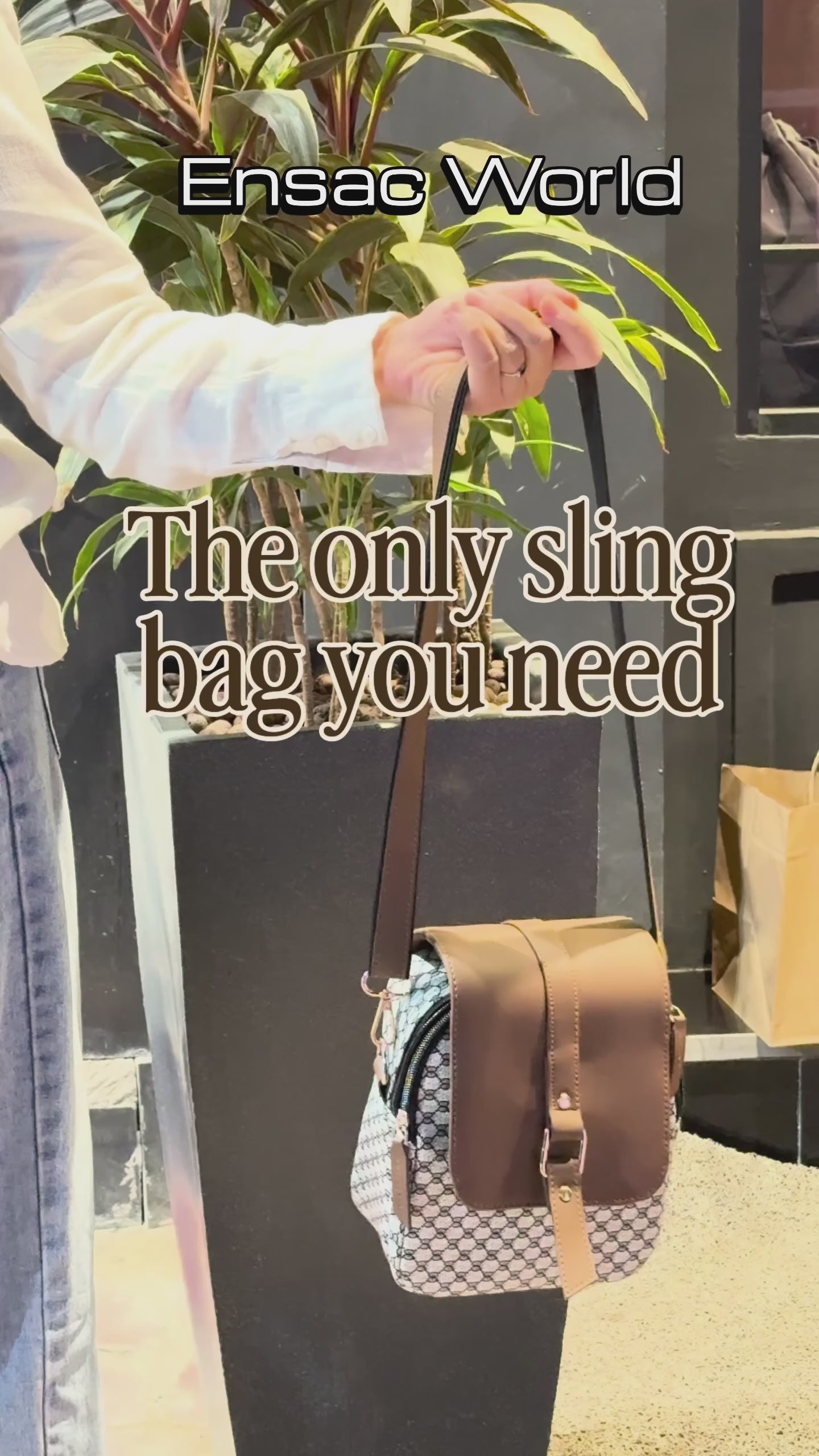 Two-Tone Patterned Sling Bag with Brown Flap