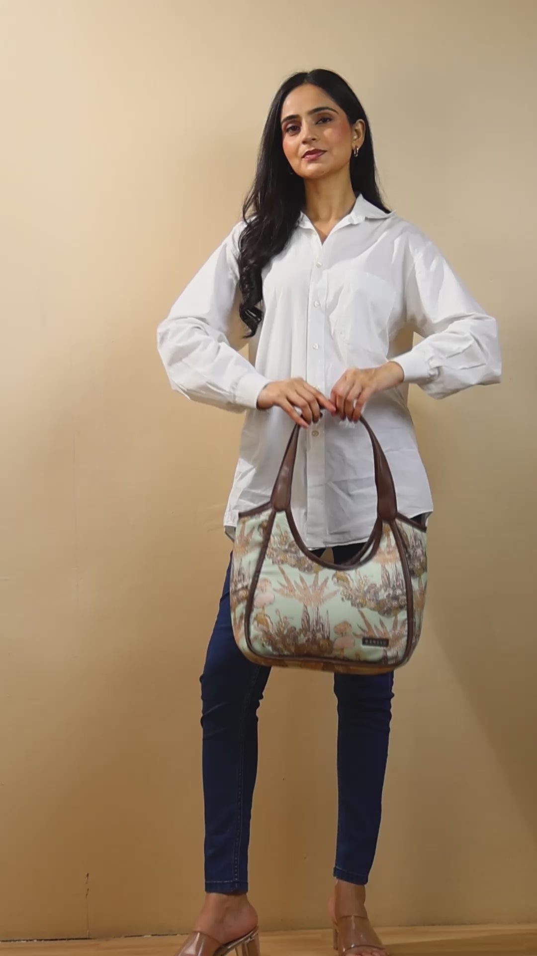 ENSAC Oval Cotton Hobo Bag for Women – Botanical Print Shoulder Bag