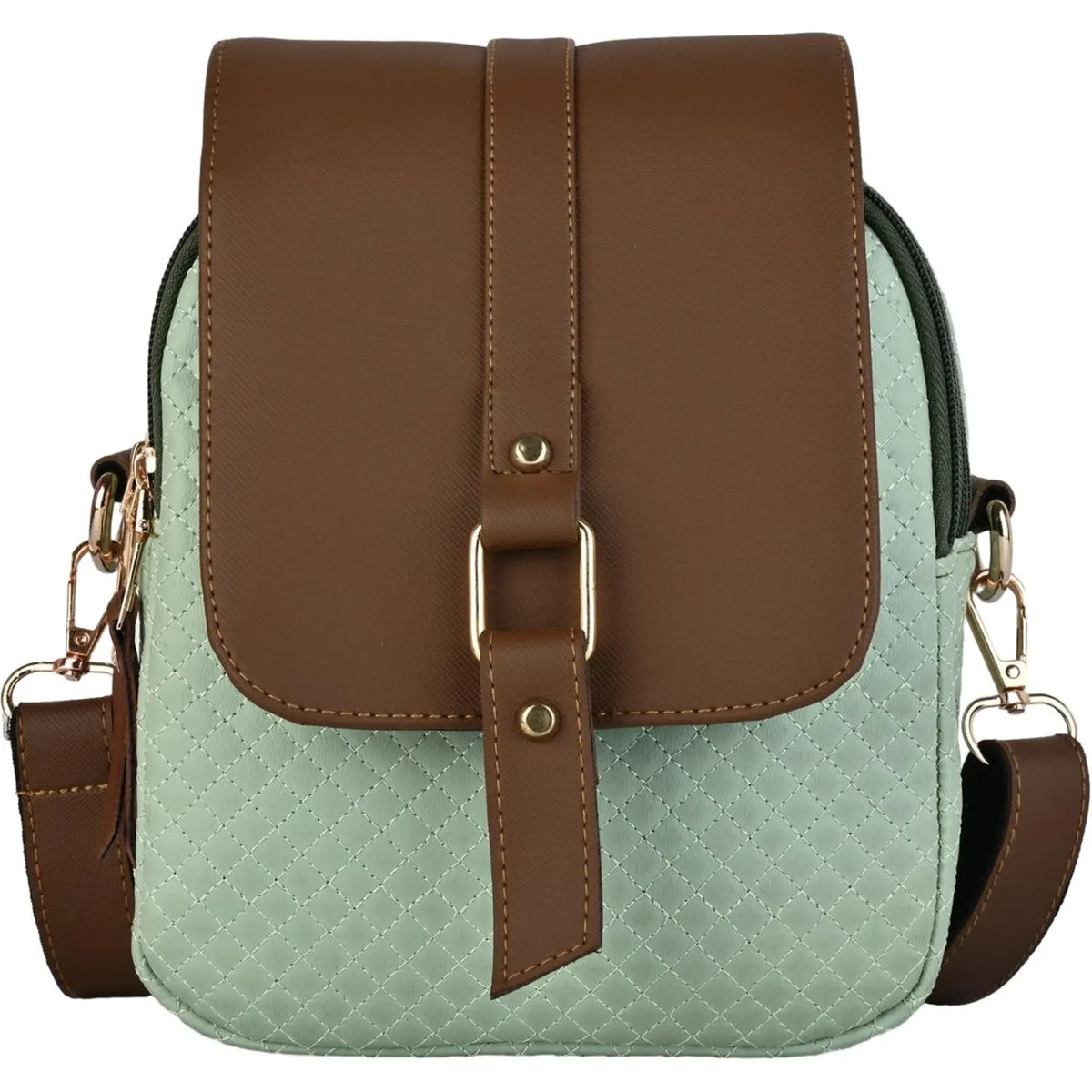 ENSAC Women's Quilted Crossbody Bag - Vegan Leather Sling Bag with Flap & Zip