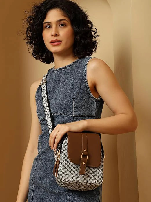 ENSAC Women's Quilted Crossbody Bag - Vegan Leather Sling Bag with Flap & Zip