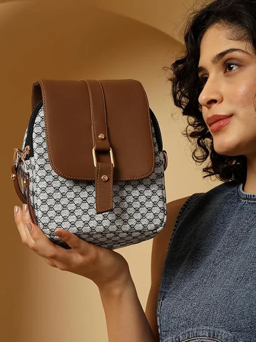 ENSAC Women's Quilted Crossbody Bag - Vegan Leather Sling Bag with Flap & Zip